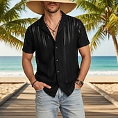 voordelige Smart-casual overhemden voor heren-Voor heren Overhemd Textuur Normaal shirt Jacquard overhemd Zwart Wit Kameel Abrikoos Korte mouw Effen Met Textuur Cubaanse kraag Casual Streetwear Jacquard Kleding Elegant Modieus Casual