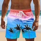 baratos Plantas e Flores Tropicais-Homens Coqueiro Cor gradiente Plantas Tropicais Calção Justo de Natação Shorts de Natação Bermuda de Surf Cintura Média Havaiana férias na praia Bolsos laterais Forro de malha Cintura elástica com