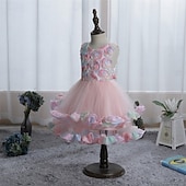 cheap Flower Girl's Dresses-Flower Girl Dress Girls' Formal Dress Wedding Attire Party Wedding Formal Elegant Fashion Adorable Mesh Floral Sleeveless Crew Neck Blue Pink 4 years+