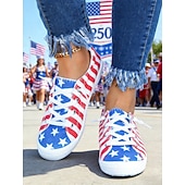  Η 250η Επέτειος των Ηνωμένων Πολιτειών Γυναικεία Sneakers με Εκτύπωση Σημαίας ΗΠΑ – Κλασικά Παπούτσια Canvas με Δέσιμο και Μαλακό Πάτο για Πατριωτικό Στυλ Παρελάσεις Φεστιβάλ Βόλτες και Καθημερινή