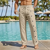 economico Vacanza-Per uomo Pantaloni di Lino Pantaloni Pantaloni Estivi Pantaloni Larghi Pantaloni da Spiaggia Coulisse Bottone laterale Gamba Dritta Semplice Comodità Traspirante Lunghezza intera Casuale Quotidiano
