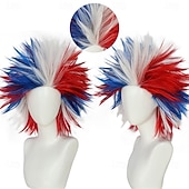  Peruca Louca Vermelha Branca Azul Única Espinhosa e Divertida Perucas Vermelha Cabelo Louco Peruca Patriótica Perucas Fuzzy Funky Azuis Pelucas Para Palhaços Fantasia Celebrações do Dia 4 de Julho