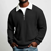 abordables Polo clásico para hombre-Hombre Camisetas polo con diseño de gofre Con Texturas Casual Calle Cuello Vuelto Manga Larga Moda Ocio Bloque de color Cerrar Retazos Otoño Primavera &amp; Otoño Todas las Temporadas Ajuste regular
