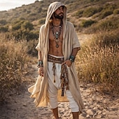 رخيصةأون أجازة-رجالي قميص كتان قميص صيفي قميص غير رسمي قميص الشاطئ يهز كتفيه لون خالص / عادي فضفاض ملابس الشارع مشمشي كم قصير مع قبعة الصيف الربيع ملابس مع قبعة