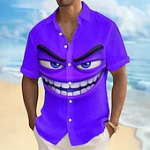 Χαμηλού Κόστους 3D μοτίβο-Ανδρικά 3D Εκτύπωση Κινούμενα σχέδια 3D Χαμογελαστό πρόσωπο Πουκάμισο Πουκάμισο με κουμπιά Κοντομάνικο Αστείος Καθημερινά Διακοπές Καλοκαίρι Άνοιξη Απορρίπτω 3D εκτύπωση γιακά πουκάμισα