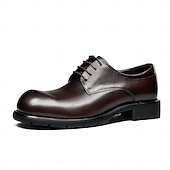 cheap Classic Dress Shoes-Men's Dark Brown Leather Lace-Up Shoes – Elegant Faux Leather Wedding Footwear for Formal Ceremonies