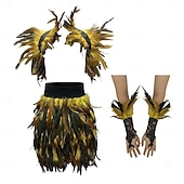 economico Accessori-Accessori Samba Carnevale 2026 Rio Carnevale 3 pezzi Set Costume Donna Piume Rosse Mantello Gothic Gonna Mini  Guanti di Pizzo Costume per Festival in Brasile