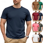billige grunnleggende t-skjorter-Herre 100 % bomulls-T-skjorte Kort Erme Crew-hals Sommer Vår &amp; Vinter Helfarge عادي Mote Designer Grunnleggende Grunnleggende Ren Avslappet Feriereise Gate Kamel Grå Topp T-skjorte for menn