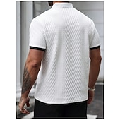 billige Klassisk poloskjorte for menn-Herre Poloskjorter Med Tekstur Avslappet Virksomhet Ribbet polokrage Klassisk Kortermet Mote Grunnleggende Helfarge Jacquardvevnad Knapper Sommer Vår Vår &amp; Vinter Normal Hvit Beige Poloskjorter