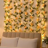 olcso LED szalagfények-Mesterséges Rózsa Hajlék Füzér Fények 2m 20LED Akkumulátoros 8 Szimulált Virággal és Zöld Növényekkel Esküvőkön Születésnapokon Otthon Hálószobában Erkélyen és Kertben Dekorációhoz