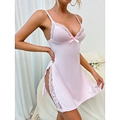 levne Dámské noční košile a košile na spaní-Dámské Noční košile Sexy Na běžné nošení Pohodlné Čistá barva Krajka Denní Domů Bez rukávů Do V Vodní modrá Černá Světlá růžová Šedá Léto Jaro Slim