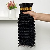 baratos 1 pacote de fios de cabelo humano-Cabelo humano brasileiro a granel, ondulado profundo, em mechas de 12 a 28 polegadas.