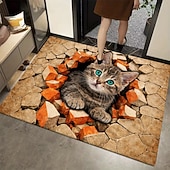 お買い得  玄関マット-レンガの壁から覗く子猫の3D錯覚ドアマット、2Dフラットプリント、魅力的で耐久性のある玄関の装飾用ウェルカムマット