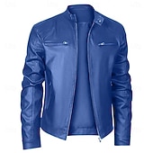 abordables Veste en simili-cuir-Homme Veste en Similicuir Veste moto Blouson de Moto Vacances Quotidien Coupe-vent Chaud Fermeture éclair Automne Hiver Uni Mode Classique Col montant Régulier Noir Rouge Bleu Roi Bleu Vert foncé