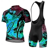 Χαμηλού Κόστους Ανδρικά σύνολα ένδυσης-Ανδρικά Φανέλα ποδηλασίας Αθλητική φανέλα και σορτς ποδηλασίας Κοντομάνικο Ποδηλασία Βουνού Ποδηλασία Δρόμου Καλοκαίρι Άνοιξη Θαλασσί Ρουμπίνι Βυσσινί Κινούμενα σχέδια Πεπαλαιωμένο Ποδήλατο