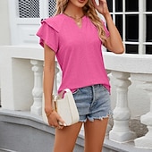 voordelige Chique Blouses-Dames Blouse Effen Elegant Stijlvol Modern Korte mouw V-hals Normale tops Dagelijks Feestdagen Uitgaan Zwart Wit Blozend Roze Wijn Rose Roze Zomer Lente