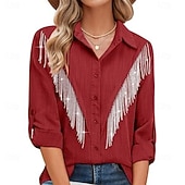 preiswerte Einfache Blusen-Damen Kleidhemd Knopfhemd Bluse Glitzer Knöpfe Strass Elegant Stilvoll Klassisch Langarm Umlegekragen Normale Oberteile Täglich Ferien Ausgehen Blau Schwarz Hellgrün Rosa Wein Sommer Frühling