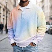 Недорогие Мужское геометрическое поло-Муж. Градиентная рампа Рубашки-поло из вафельной ткани Длинный рукав Футболки поло Лацкан Спортивная одежда На каждый день Школа Одежда для спорта и отдыха На каждый день 3D печать Весна Осень Зима