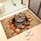 お買い得  玄関マット-レンガの壁から覗く子猫の3D錯覚ドアマット、2Dフラットプリント、魅力的で耐久性のある玄関の装飾用ウェルカムマット