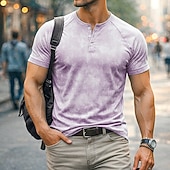 voordelige Casual Henley-T-shirt-Voor heren T-shirts Henley Top Katoenen T-shirt Gewassen overhemd Korte mouw Effen Kleur Effen Vintage Ontwerper Casual Bleek Knop Henley Casual Dagelijks Buiten Lente zomer Zomer Lente Licht Blauw