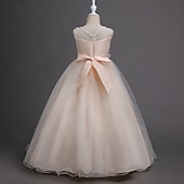 billige Blomsterjentes kjoler-Blomsterpikekjole Jente Formell kjole Bryllupsantrekk Fest Bryllup Formell Elegant Mote Søt Første nattverdskjole Blonde Netting Blomstret Ermeløs Crew-hals Grå Hvit 4 år +