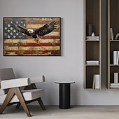  Bald Eagle und amerikanische Flagge Wandkunst - patriotisches Gemälde Leinwanddruck gerahmt oder ungerahmt bereit zum Aufhängen