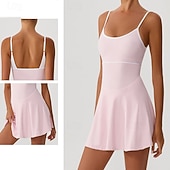 preiswerte Damenkleid-Damen Einfarbig Tenniskleid Tennisröcke mit Shorts Sportkleid Ärmellos Patchwork Rückenfrei Stoßdämpfung Atmungsaktiv Tennis Laufen Fitness Rundausschnitt Kleid Schwarz Rosa Pink Tennisbekleidung