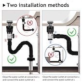 halpa Hanatarvikkeet-kylpyhuoneen lavuaarin viemärisarja joustavalla, laajennettavalla P-lukolla, pesualtaan viemäri sopii useimpiin viemärireikiin, sisäänrakennettu tukkeutumisenestoventtiili, hajuton kylpyhuoneen