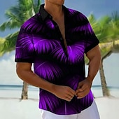 economico Piante tropicali-Per uomo Foglia di palma Piante Tropicali Camicia Camicie hawaiane Camicia Aloha Manica Corta Hawaiano Vacanza Ferie Estate Collo ripiegato Stampa 3D Una tasca anteriore Camicia tipo lino Blu Viola