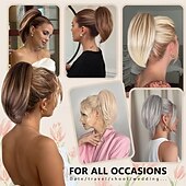 お買い得  ポニーテール-女性用クリップ式ポニーテール - 10インチのショートポニーテールエクステンション、ストレートポニーテールヘアエクステンション、合成毛エクステンションポニーテール、クリップ式ポニーテール（ダークブロンドとベージュブロンドのハイライト）10