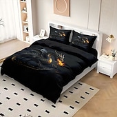 economico Set copripiumino-Set copripiumino con stampa di drago nero Spitfire, set di biancheria da letto in stile hotel con 1 copripiumino e 2 federe, morbido tessuto felpato corto, piumone non incluso.