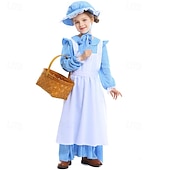  250-årsjubileum USA 1800-talet Gamla västern Prärieklänning Motorhuva och förkläde Lång ärm Pioneer Girl Koloniala kostymer Pionjär Revolutionskriget Blommig Maskeradkläder Flickor Halloween Karnival