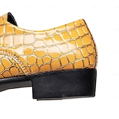 economico Scarpe Derby-scarpe eleganti da uomo con stampa coccodrillo gialla, design in similpelle con lacci, stile lussuoso e distintivo, adatte per eventi formali e occasioni speciali