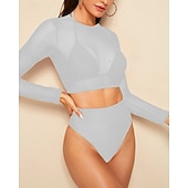 preiswerte Surfen Tankinis &amp; Bikinis-Damen Bikini-Sets Bikini mit hohem Bund Einfarbig Netz UV Schutz Elastisch Langarm Bademode Badeanzug Surfen Tauchen Schwimmen Sommer