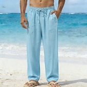 abordables Vacances-Homme Pantalons en Lin Pantalons Pantalon d'été Pantalons Amples Cordon de serrage Taille Élastique Jambe Droite Uni Confort Respirant Longueur complète Quotidien Plage Fête Vacances Mode Bleu Blanche