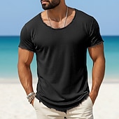 cheap Cotton Linen T-shirts-Men's Tee Top Linen T-Shirt Short Sleeves Crew Neck Summer Plain Fashion Designer Basic Vintage Soft Plain Casual Vacation Street Light Blue Black White Top Tee for Men