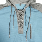 رخيصةأون تي شيرت منسوج بالوافل-رجالي تي شيرت وافل تي شيرت وافل هينلي قميص كم طويل مع قبعة ربط الحذاء حتى الرقبة الخريف خريف &amp; شتاء لون الصلبة محكم التقليدية / المعتقة هودي رباط فضفاض المنزل الأماكن المفتوحة أزرق فاتح أسود أبيض