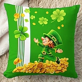 cheap Throw Pillows &amp; Covers-St. Patrick's Day Shamrock Gold Coin Throw Pillow Cover 18x18 Inch, Green Black Casual Decorative Cushion Case