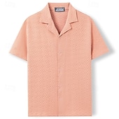 preiswerte Smart Casual Hemden für Herren-Herren Hemd Textur Freizeithemd Knopfhemd Gelb Rosa Kaki Kurzarm Einfach Hemdkragen Lässig Täglich Jacquard Bekleidung Elegant Mode Lässig
