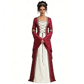 levne Šaty-Středověké Renesanční Šaty Pláštěnka Dámské šaty Čerodějnice Šlechtic Královský oděv Maškarní kostým Dámské Keltské Fantazie předvečer Všech svatých Karneval Výkon LARP Ren Faire Dospělé Šaty