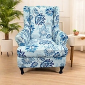 cheap Wingback Chair Cover-Wingback Chair Cover Floral Striped Geometric Printed Polyester Slipcover Full Cover Modern Foldable Korean Style Chair Protector Seat Cover Armchair Cover