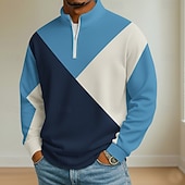baratos Polo Geométrico Masculino-Homens Bloco de cor Geométrico Pólo Manga Longa Colarinho Clerical Roupa Esportiva Férias Roupa Esportiva Casual / Diário Impressão 3D Bloco de cor Primavera Outono Azul Branco Verde
