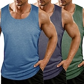 billiga Gym-toppar-Herr Linne Väst Undertröjor Ärmlös tröja Ärmlös Rundhals Rund halsringning Sommar Alla årstider Slät Mode Grundläggande Klassisk 3 st Slät Ledigt Gym Gata K Topp t-shirt för män