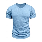 billige grunnleggende t-skjorter-Herre T-skjorte 100 % bomulls-T-skjorte Kort Erme V-hals Sommer Vår &amp; Vinter عادي Pit Strip Mote Designer Grunnleggende Grunnleggende Myk Avslappet Feriereise Gate Svart Stein Grønn Topp T-skjorte