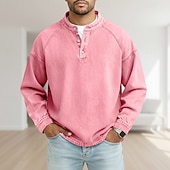 billiga grundläggande t-shirts-SoftFade™ Herrs T Skjorta Henley Skjorta Denim Skjorta 100% Bomull Syra Tvättad Skjorta Tee Topp Lång Ärmd Enkel Vintage Streetwear Avslappnad Färgad Tvättad Raglanärmar Stående Krage Henley Sport