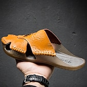 economico Sandali casual-sandali da uomo in similpelle marrone, tomaia cucita a mano, plantare comodo, stile casual rilassato, adatti per il tempo libero estivo e per l'uso interno