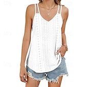 preiswerte Einfacher Tank-Damen Textur Bluse Oberteil mit Ösen Pointelle Tee Neckholder-Top Lochmuster Einfarbig Grafik Einfach Mode Klassisch Lässig Ärmellos V Ausschnitt Normale Oberteile Lässig Täglich Strand Weiß Rosa