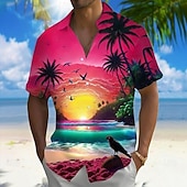 preiswerte Tropische Pflanzen-Herren Kokospalme Ozean Tropische Pflanzen Sommer Hawaiihemd Knopfhemd Alohahemd Kurzarm Hawaiianisch Lässig Urlaub Sommer Frühling Umlegekragen 3D-Druck Hemden mit Kragen Eine Tasche vorne Blau