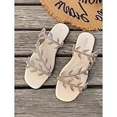 abordables Femmes-Sandales plates scintillantes à strass pour femmes, brides croisées avec anneaux d'orteils, chaussures élégantes et antidérapantes pour des vacances élégantes à la plage.