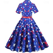 tanie Sukienki-250. rocznica USA Lata 50. Retro / vintage Południe Sukienka Sukienka huśtawka Rozkloszowana sukienka Krótkie rękawy Krój A Strój na bal maskowy Damskie 4 lipca Dzień Niepodległości Dla dorosłych